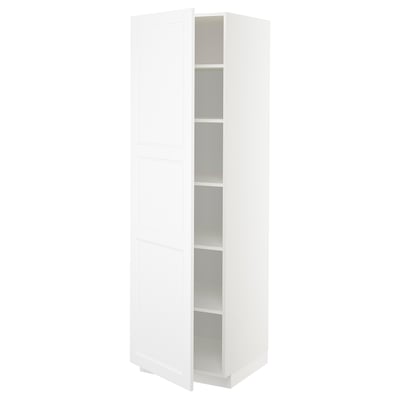 White METOD kitchen cabinet with adjustable shelves, sleek design, left/right door mount, durable fiberboard and melamine foil.