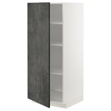 A METOD kitchen cabinet with a dark grey kalhyttan door in a modern urban style. It has three interior shelves and is white in color.