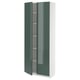 Modern green METOD cabinet with two glass doors and multiple shelves.