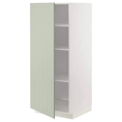 METOD green cabinet: tall, white & pale green, wooden, 3 shelves, single door.