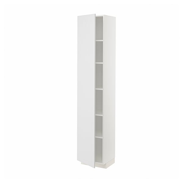 White METOD tall cabinet with three shelves. Modern, minimalist design, made of particleboard and fibreboard.