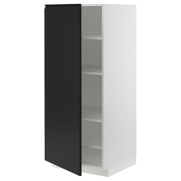 METOD cabinet: tall, white with black door, square shape, modern design, adjustable shelf.