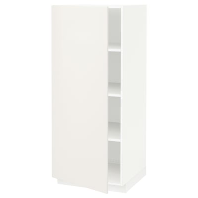 A white METOD kitchen cabinet with a modern design and adjustable shelves.
