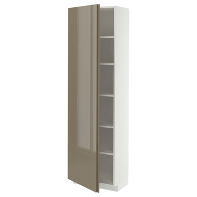 METOD High cabinet with shelves, white/VOXTORP high-gloss dark grey-brown vertical, 60x37x200 cm