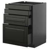 Black METOD kitchen unit with beveled drawers, sleek modern design.