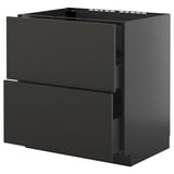 A black METOD kitchen cabinet with two self-closing drawers. It has a modern, glossy finish and a rectangular shape.