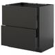 A black METOD kitchen cabinet with two self-closing drawers. It has a modern, glossy finish and a rectangular shape.