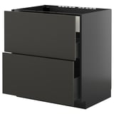METOD / KNIVSHULT Base cab f hob/int extractor w drw, black-grey/Nickebo matt anthracite, 80x60 cm