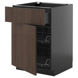 Modern kitchen unit: METOD, dark brown sinarp wood, 3 shelves, one drawer, sleek design.
