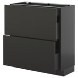 Modern black METOD kitchen unit with two drawers, sleek design, durable particleboard.