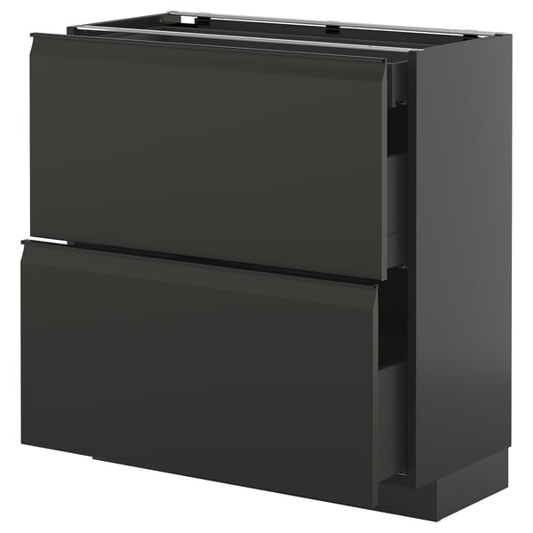 Modern black kitchen cabinet set with clean lines and integrated handles.