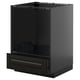 Black kitchen cabinet with 1 drawer, modern design, metallic finish.