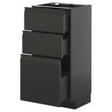 Modern black kitchen cabinet with three pull-out drawers.