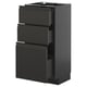 Modern black kitchen cabinet with three pull-out drawers.