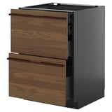 Dark brown kitchen cabinet with wood handles.