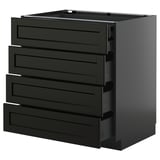 Black kitchen drawer unit, METOD, with four beveled drawers.