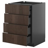 Ikea METOD dark brown kitchen unit with 4 wooden drawers.