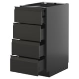 Modern black kitchen unit with 4 smooth drawers, sleek handles, and a sturdy, rectangular design.