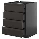 Black modern METOD kitchen cabinet with four smooth-glide drawers.