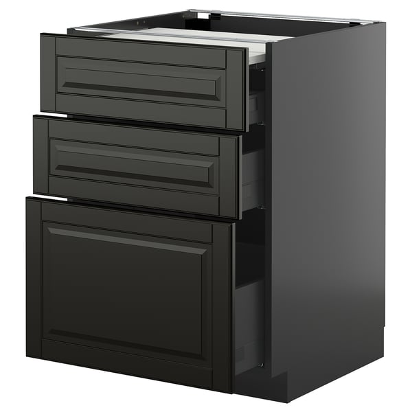 Black modern kitchen unit, sleek design with multiple drawers and a cabinet, part of the METOD system.