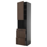 METOD tall kitchen unit, dark brown wood, gray sides, 3 shelves, 2 drawers.