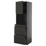 Modern black ikea METOD kitchen cabinet with two drawers and one open shelf.