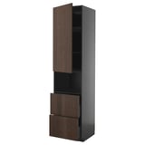 Modern tall dark wood cabinet, with two drawers and an open shelf compartment.