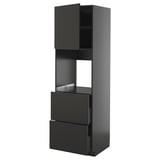 Modern black kitchen unit: tall, sleek, with drawer and cabinet.