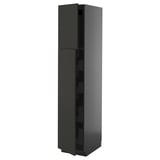 Dark gray vertical kitchen cabinet with sleek, modern design and smooth surfaces.