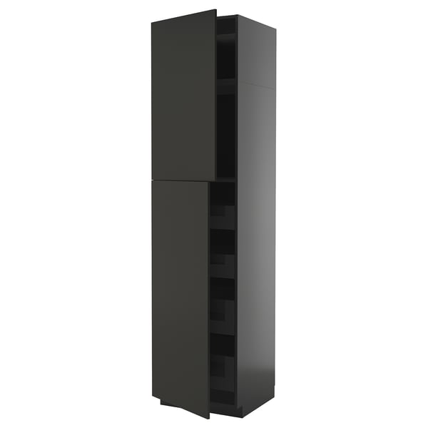 Black METOD tall kitchen unit, modern design, sleek finish.