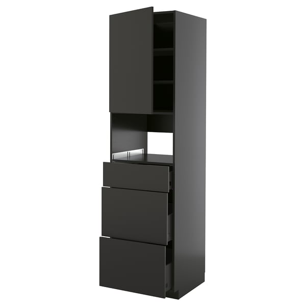 METOD / KNIVSHULT High cabinet f built-in appliances, black-grey/Nickebo matt anthracite, 60x60x220 cm