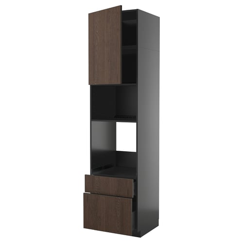 METOD / KNIVSHULT High cabinet f built-in appliances, black-grey/Sinarp brown, 60x60x240 cm