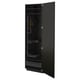 Black METOD kitchen cabinet with adjustable shelf and medium drawer, fully open, showcasing interior metal fixtures and storage compartments.