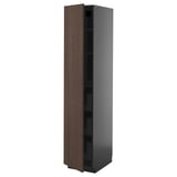 Gray kitchen cabinet with brown door, glass drawer.