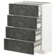 METOD kitchen unit with grey drawers and white base, four drawers open slightly, modern design.