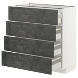 METOD kitchen unit with four grey drawers, sleek linear design, concrete effect finish.