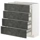 METOD kitchen unit with four grey drawers, sleek linear design, concrete effect finish.