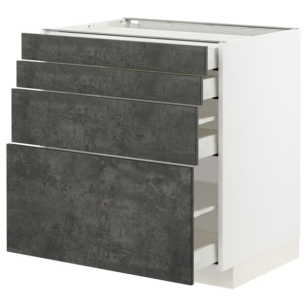Modern kitchen unit, white & grey, sleek drawers.