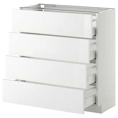 METOD kitchen unit in white, glossy finish, rectangular, with 4 drawers.
