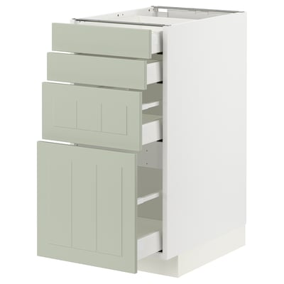 Green ikea METOD kitchen unit with drawers.