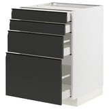 This image shows a modern black and white METOD kitchen cabinet unit with four drawers.