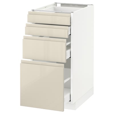 METOD kitchen unit with 3 drawers, high gloss beige, rectangular, modern design.