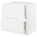 White METOD kitchen cabinet with two drawers and two shelves.
