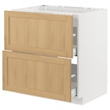 METOD kitchen unit with oak-veneer drawers, white frame, soft-close drawers.