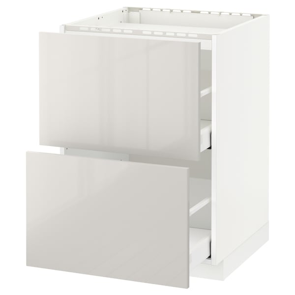 METOD white cabinet with open drawers, glossy finish, modern design.