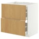 White METOD kitchen cabinet with three wooden drawers, sturdy and functional for storage.