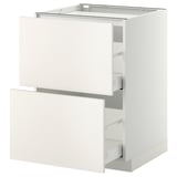 White METOD kitchen cabinet with smooth, modern design, featuring two drawers for storage.