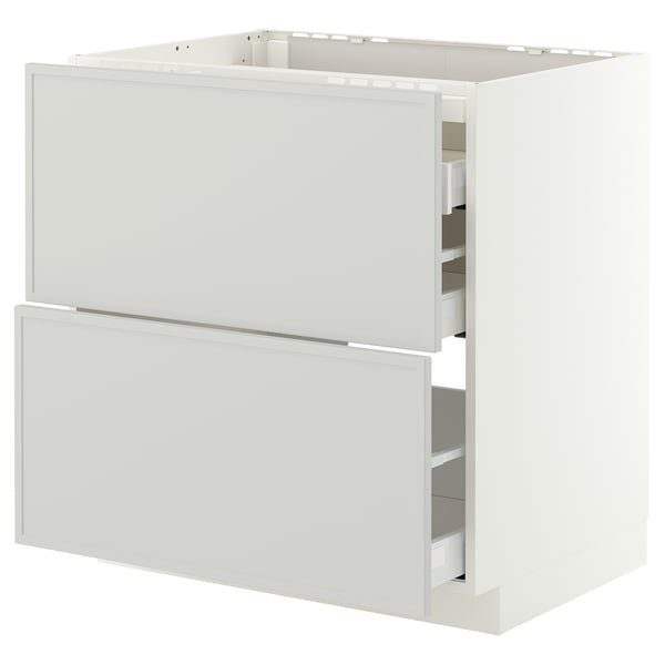 METOD / MAXIMERA Base cab f hob/2 fronts/3 drawers, white/Aspudden light grey, 80x60 cm