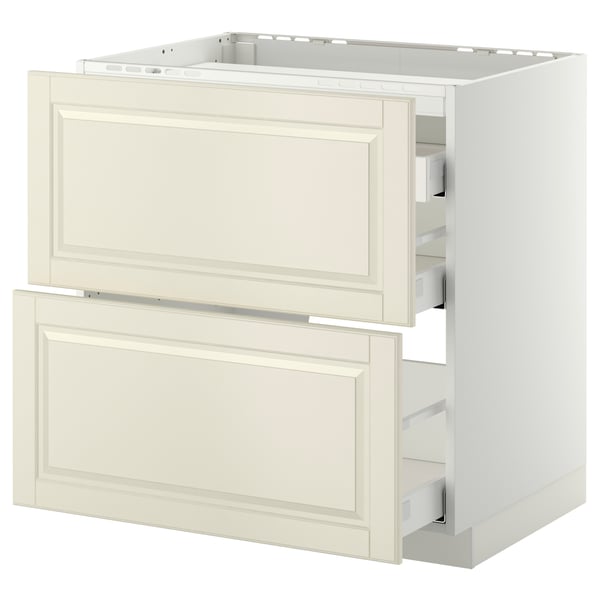 METOD kitchen cabinet with off-white beveled drawers.