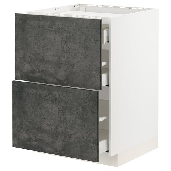 White METOD kitchen cabinet with dark grey drawers.